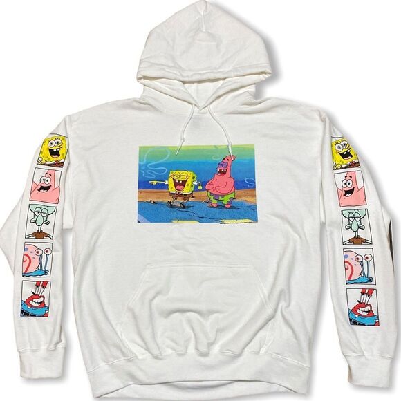 Spongebob Squarepants Hoodie Men S White Patrick Star Sleeve Graphic Nickelodeon - Picture 1 of 4